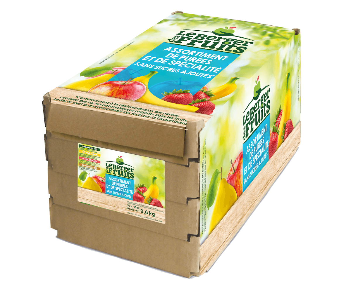 ASSORTIMENT PUREE DE FRUITS(POMME,POM-FRA,POM-BAN,POM-COI) 100G