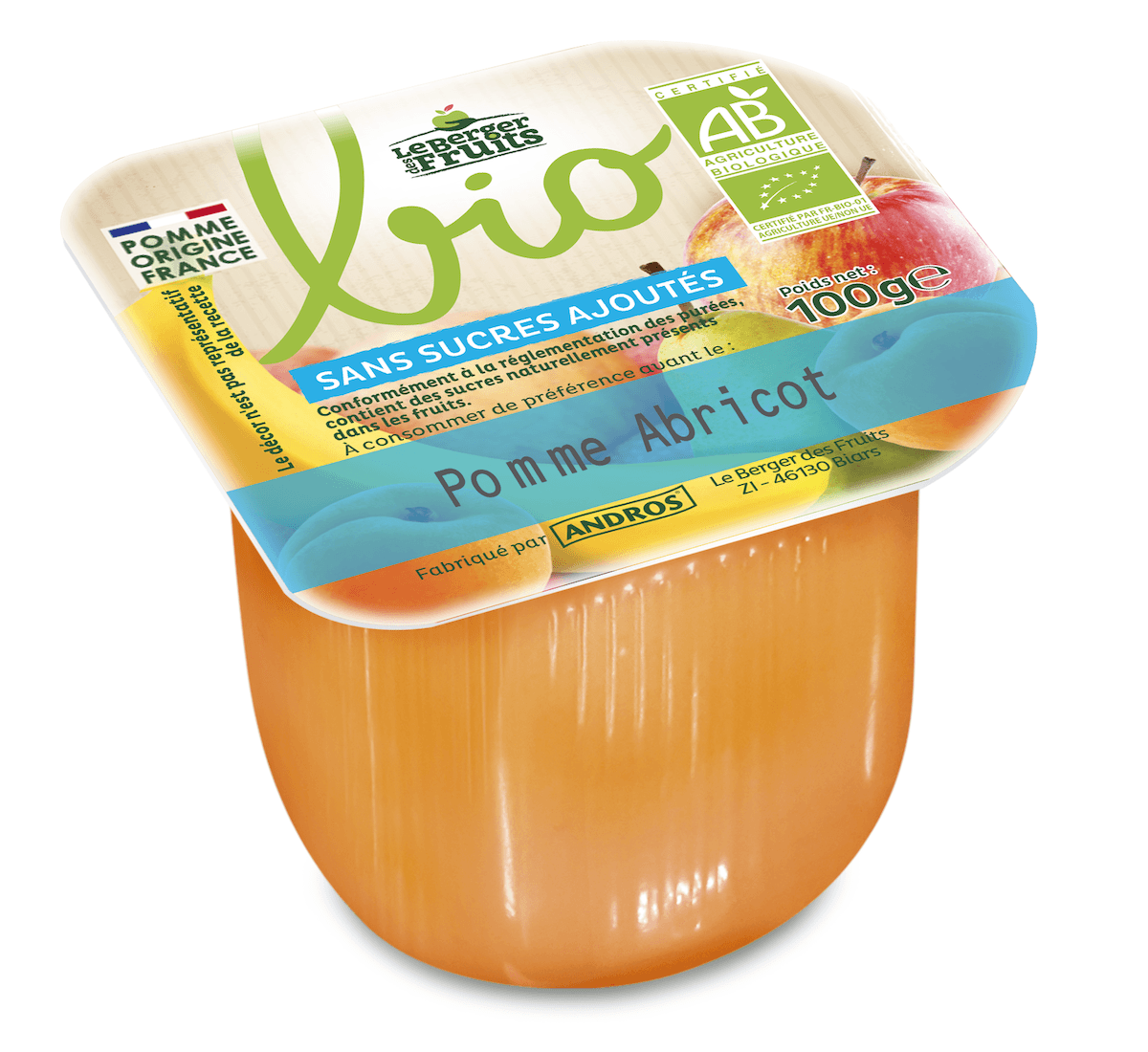 PUREE DE FRUIT SS SUCRES AJOUTES POMME ABRICOT BIO 100G