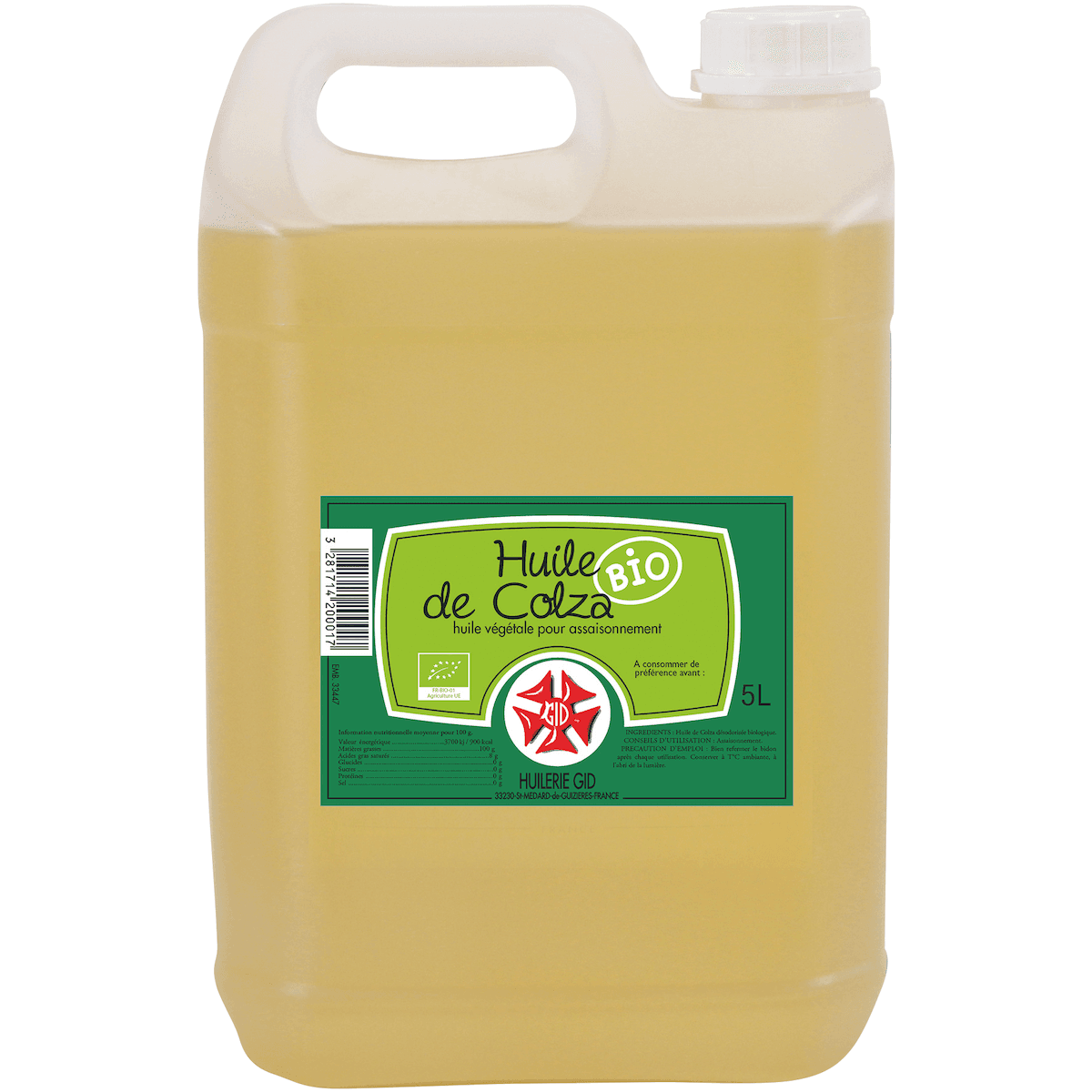 HUILE DE COLZA BIO DESODORISEE 5L