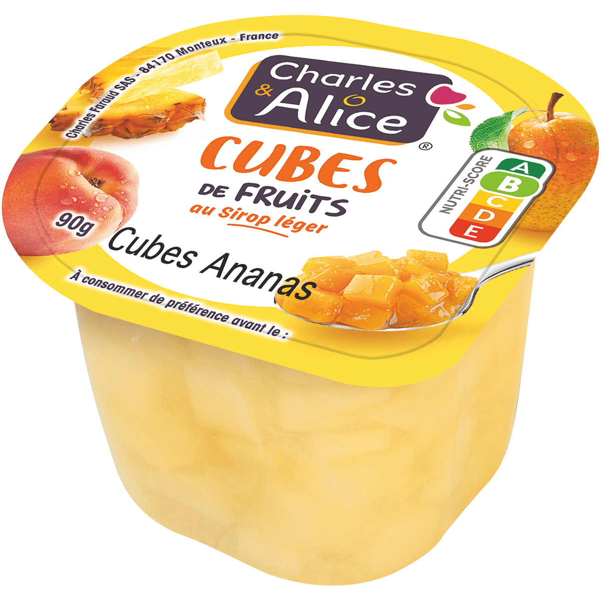 CUBES D'ANANAS AU SIROP LEGER  - COUPELLE PLASTIQUE 90G
