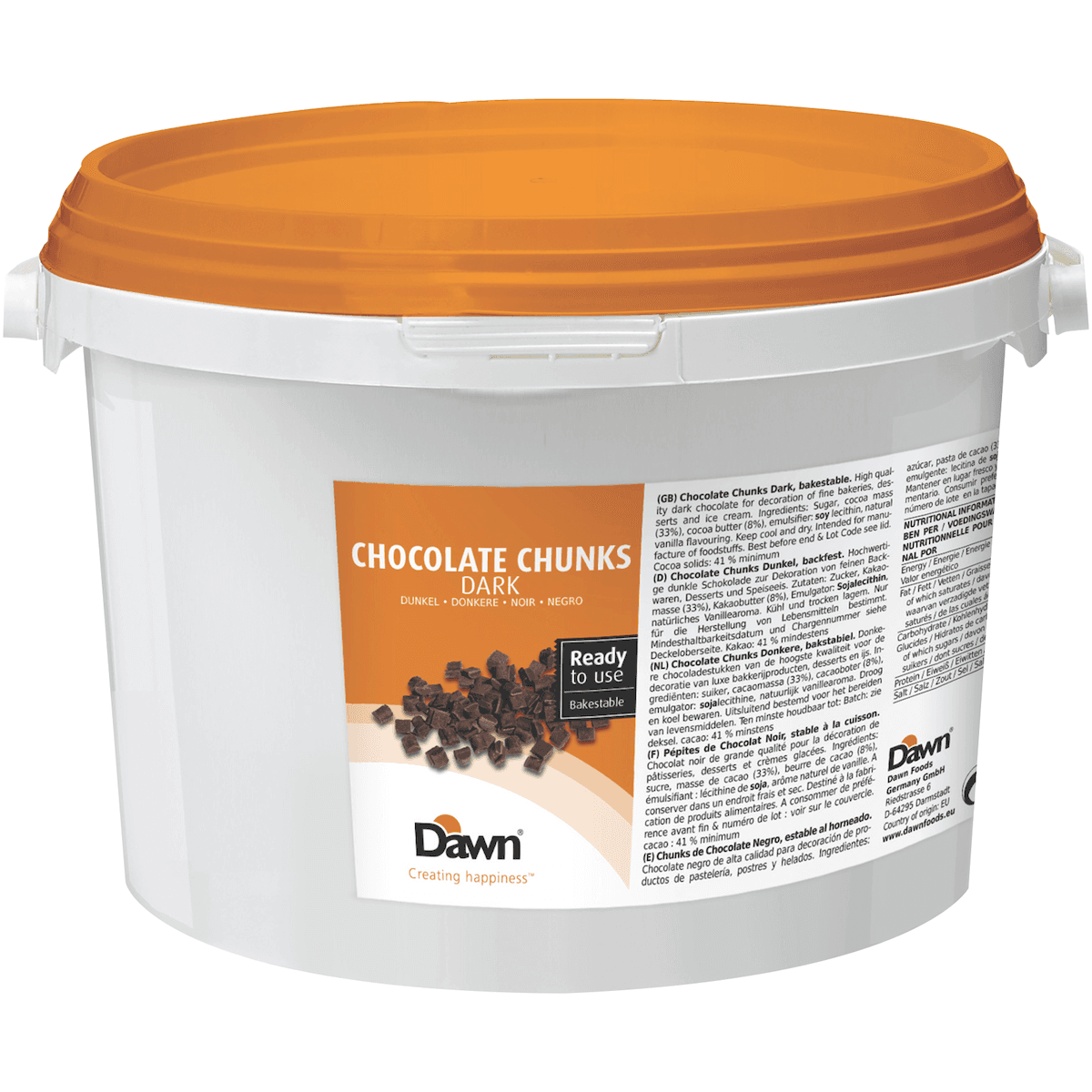 CHUNK - PEPITE CHOCOLAT NOIR -  SEAU 3,75KG - DAWN