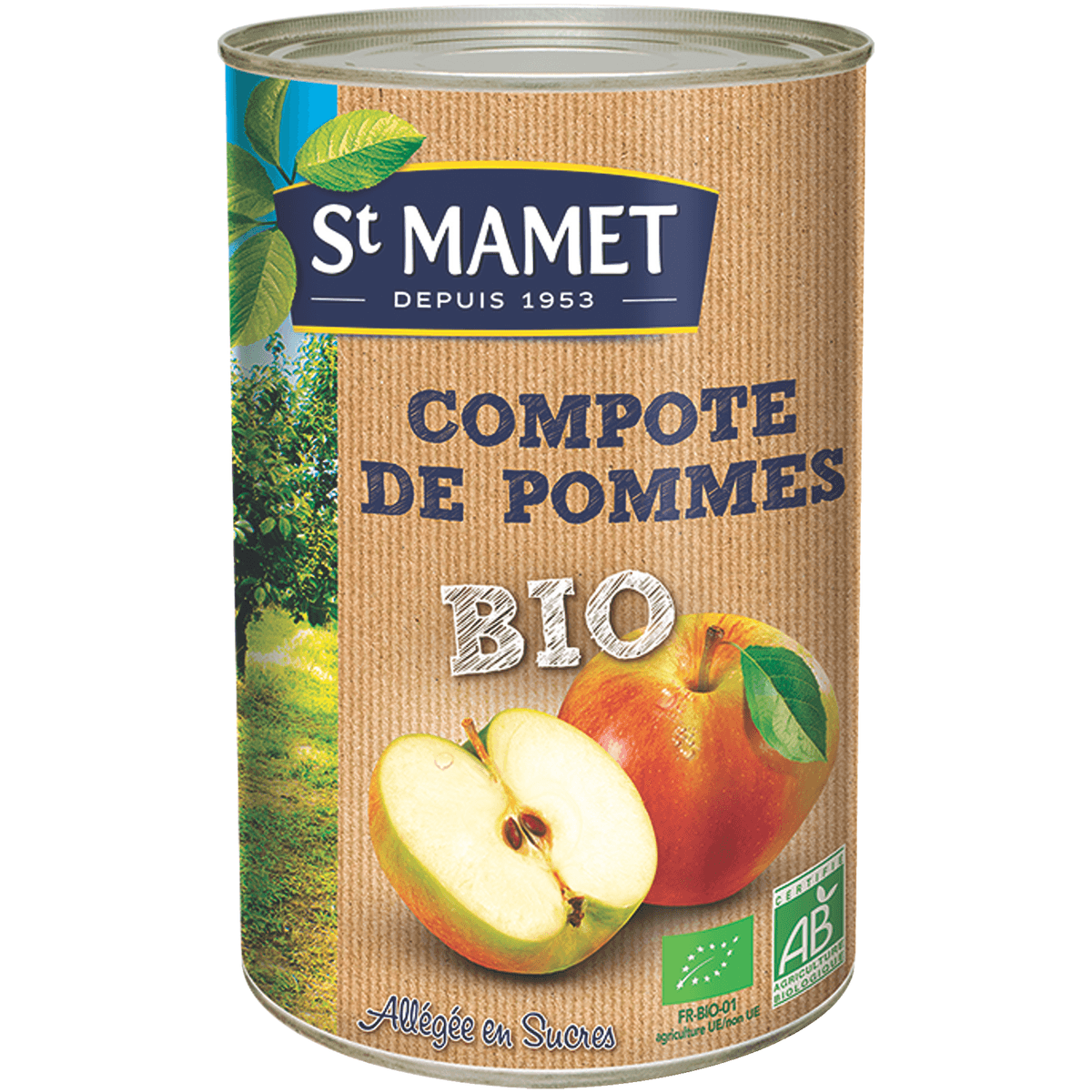 COMPOTE POMMES ALLEGEE EN SUCRES BIO - BOITE 5/1