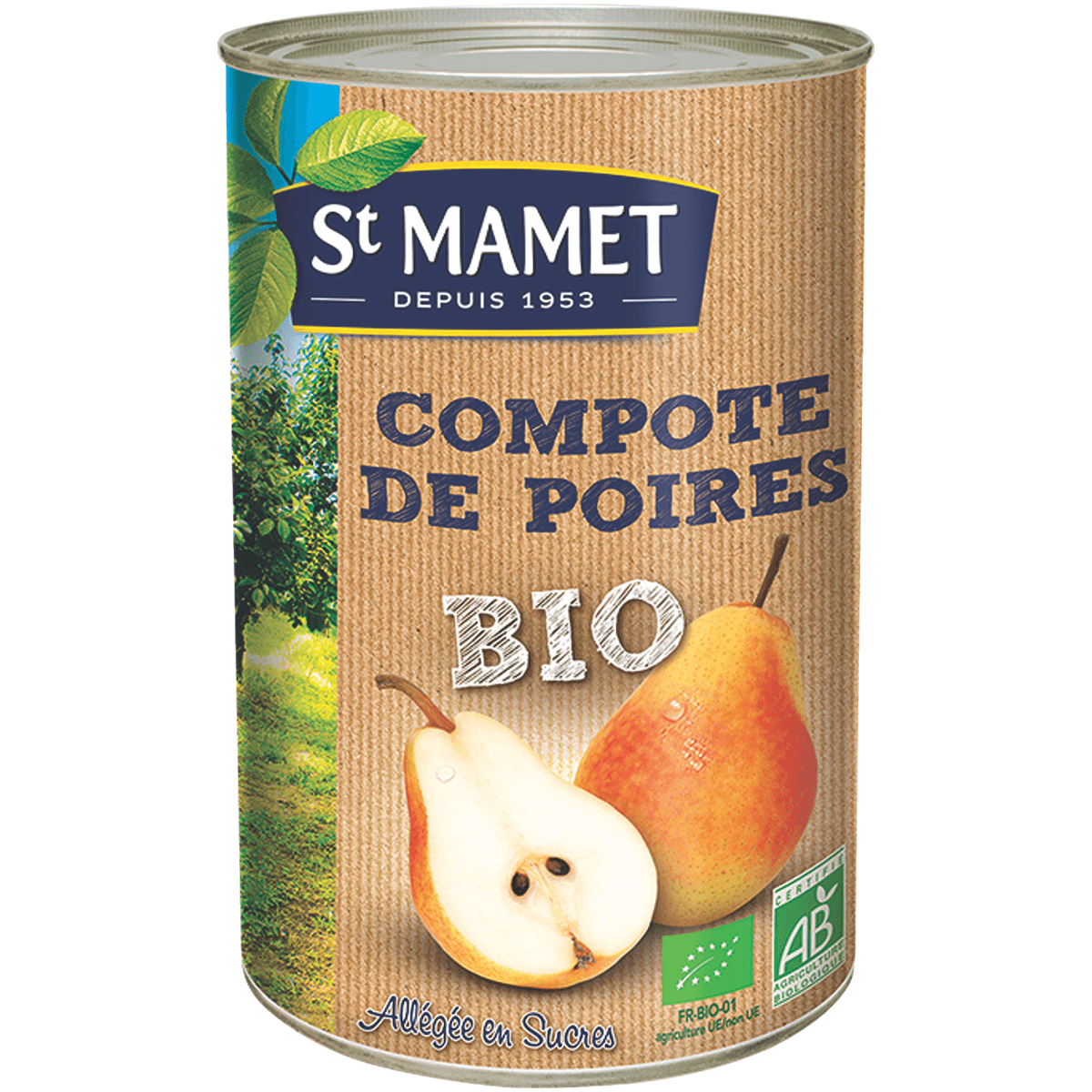 COMPOTE POIRES ALLEGEE EN SUCRES BIO - BOITE 5/1