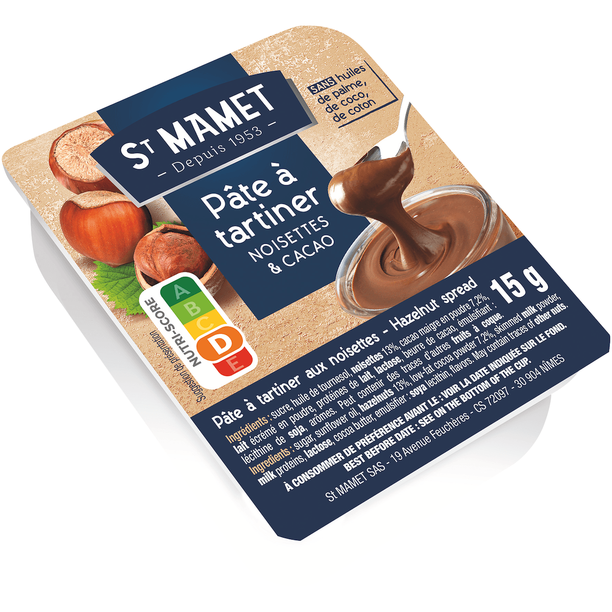 PATE A TARTINER AUX NOISETTES SS HUILE DE PALME - 120 BARQUETTES DE 15G