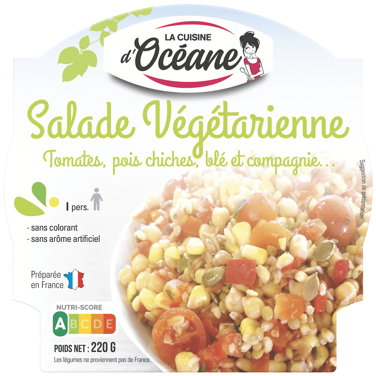 SALADE VEGETARIENNE TOMATES POIS CHICHES BLE - POT PLASTIQUE DE 220G