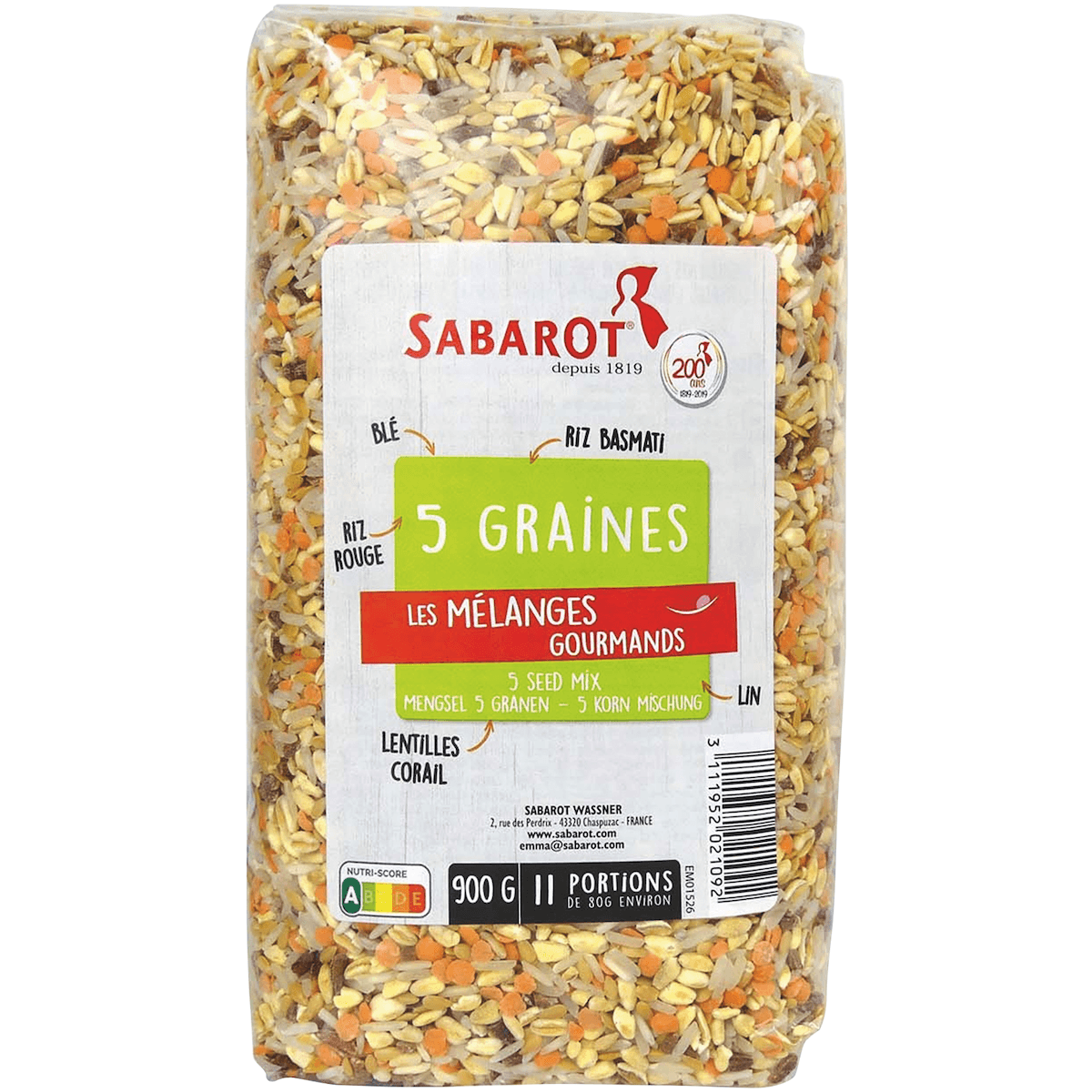 MELANGE DE 5 GRAINES - RIZ BLE QUINOA LIN - SAC 900G