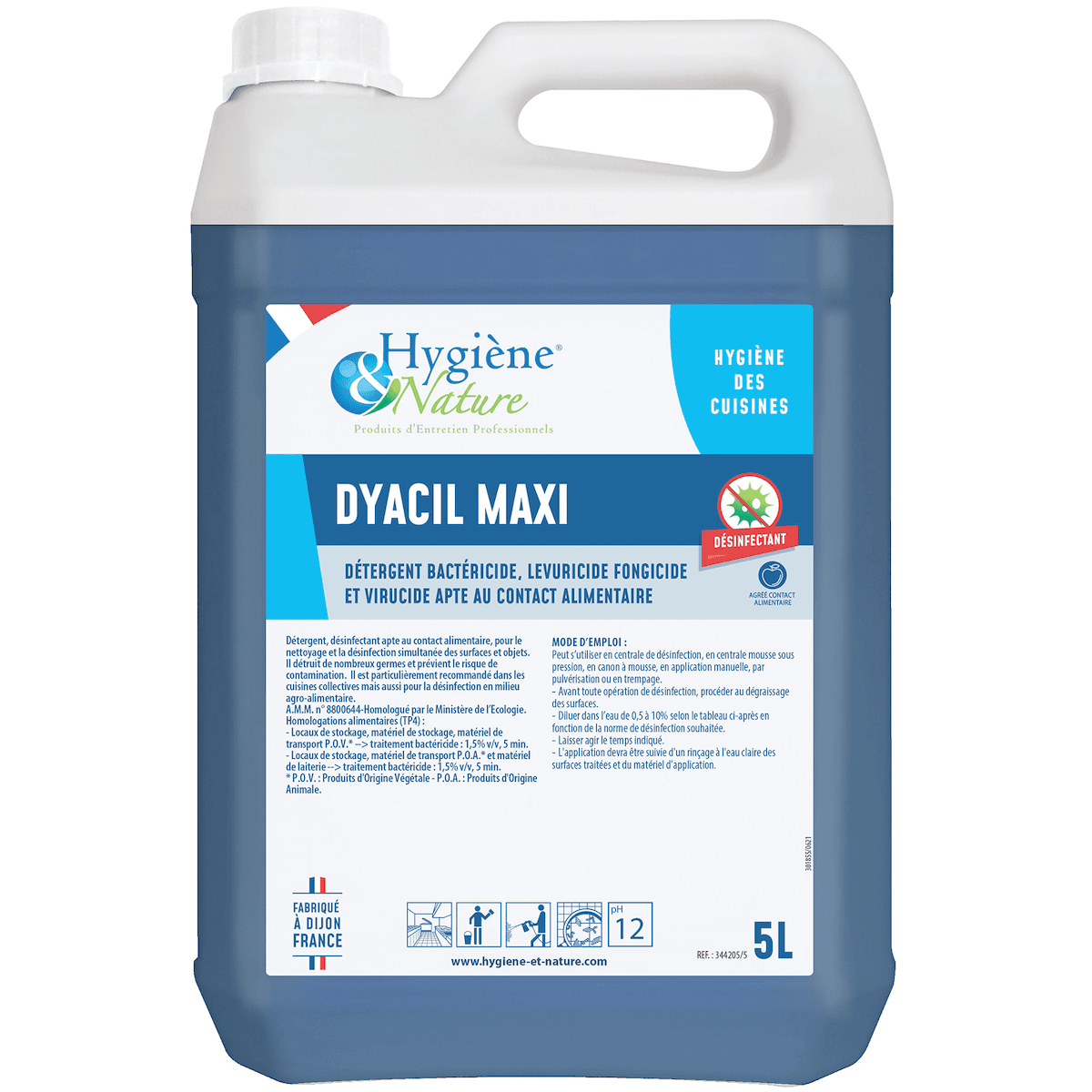 DÉGRAISSANT DÉSINFECTANT ALIMENTAIRE DYACIL MAXI - BIDON DE 5L