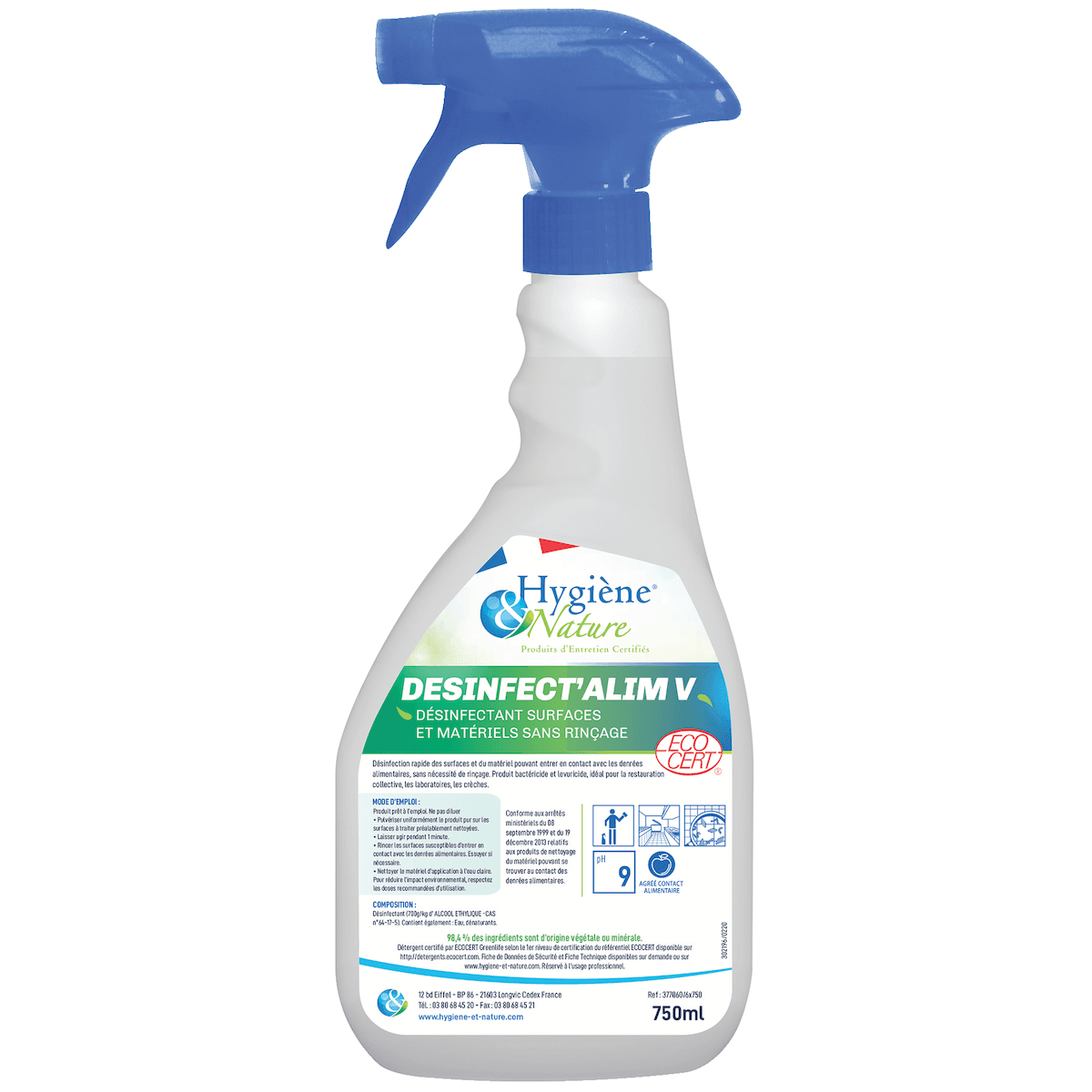 DÉSINFECTANT SURFACES ALIMENTAIRE DÉSINFECT'ALIM V -  FLACON DE 750ML