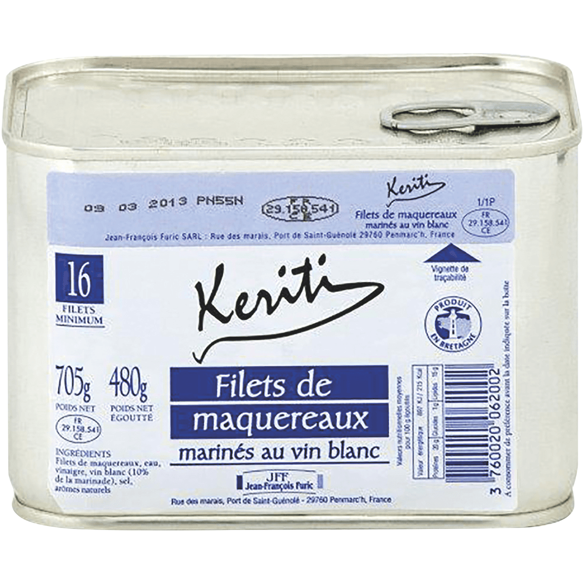 FILETS DE MAQUEREAUX MARINES AU VIN BLANC - BOITE 3/1