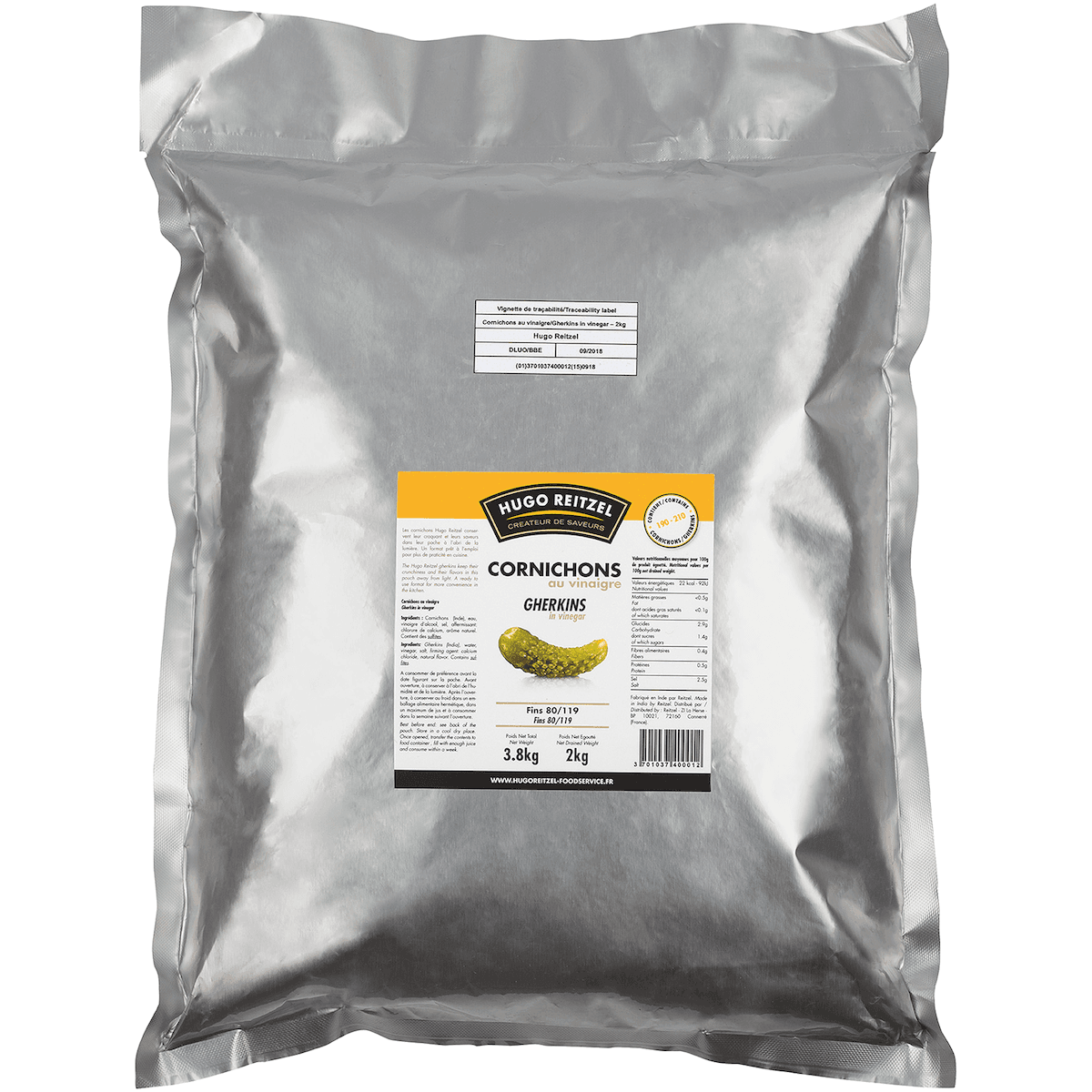CORNICHONS AU VINAIGRE 80+ - POCHE 2KG (PNE)