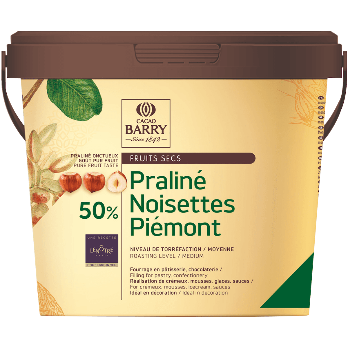 PRALINE GOUT PUR FRUIT NOISETTES PIEMONT LENOTRE 50% SEAU 5KG