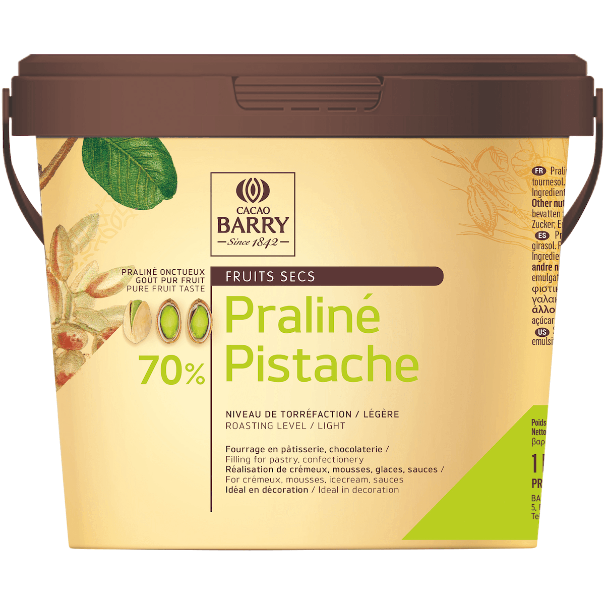 PRALINE GOUT PUR FRUIT PISTACHE 70% SEAU 1KG