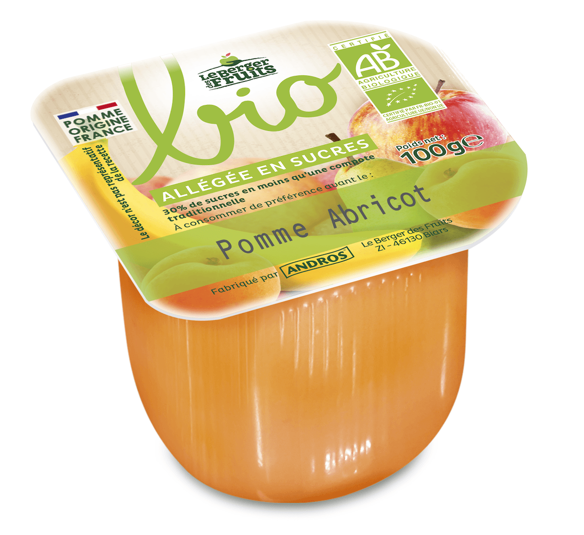 COMPOTE ALLEGEE EN SUCRES POMME ABRICOT BIO 100G