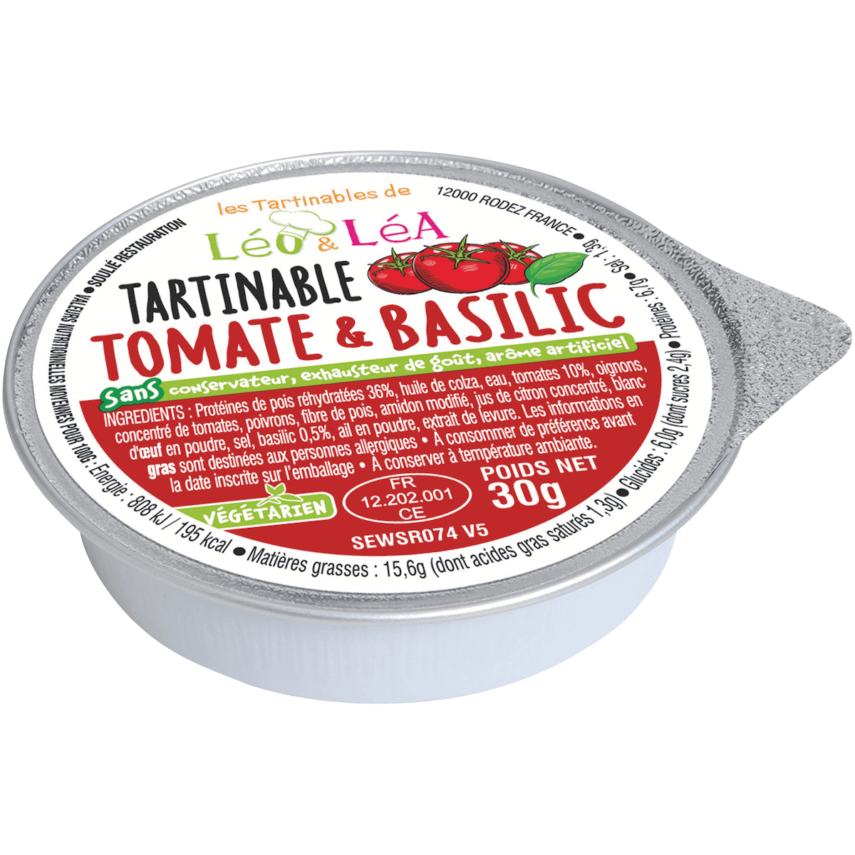 TARTINABLE TOMATE ET BASILIC-COUPELLE INDIVIDUELLE 30G