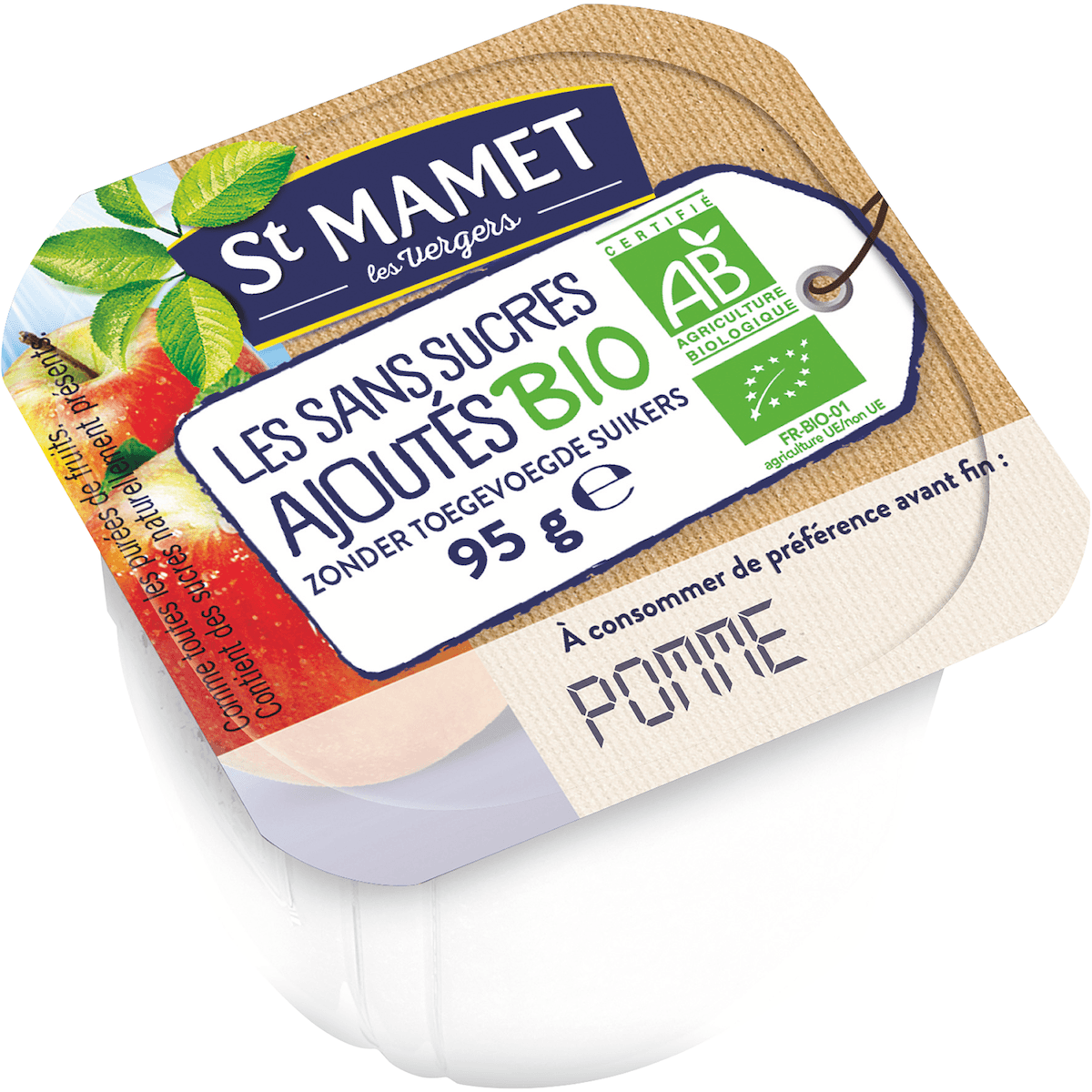 PUREE BIO DE POMME SANS SUCRE AJOUTES - 120 POTS PLASTIQUE 95G