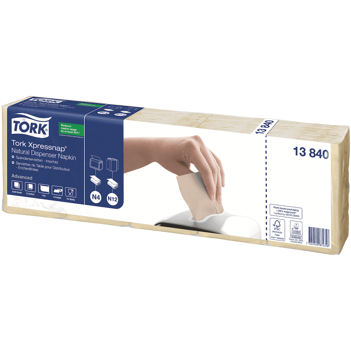 SERVIETTE OUATE 1 PLI 21,3X33CM NATURE N4 - TORK - CARTON DE 9000
