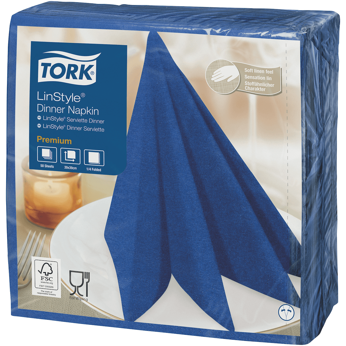 SERVIETTES NON TISSÉES LINSTYLE BLEU MARINE  40X40CM - CARTON DE 600