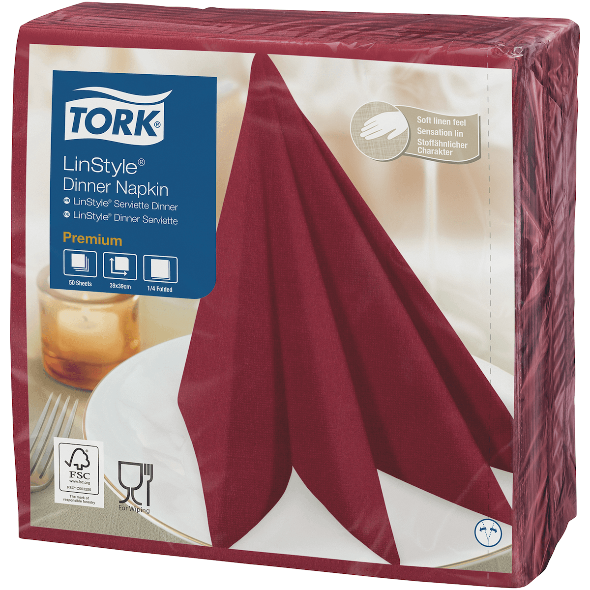 SERVIETTES NON TISSÉES LINSTYLE BORDEAUX  40X40CM - CARTON DE 600