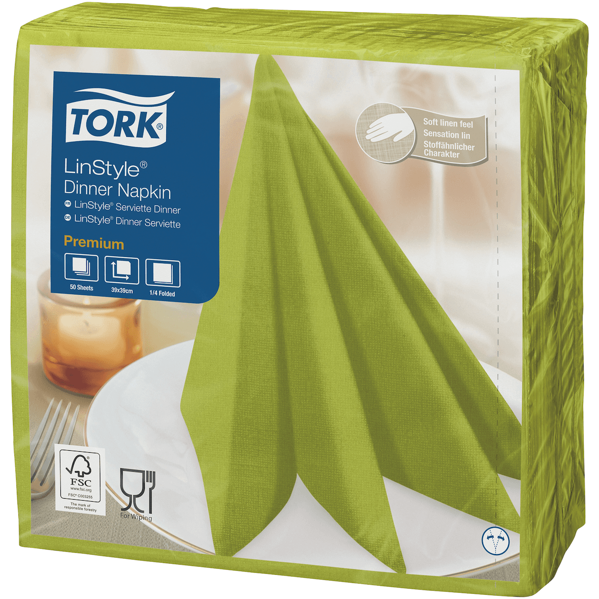 SERVIETTES NON TISSÉES LINSTYLE PISTACHE  40X40CM - CARTON DE 600