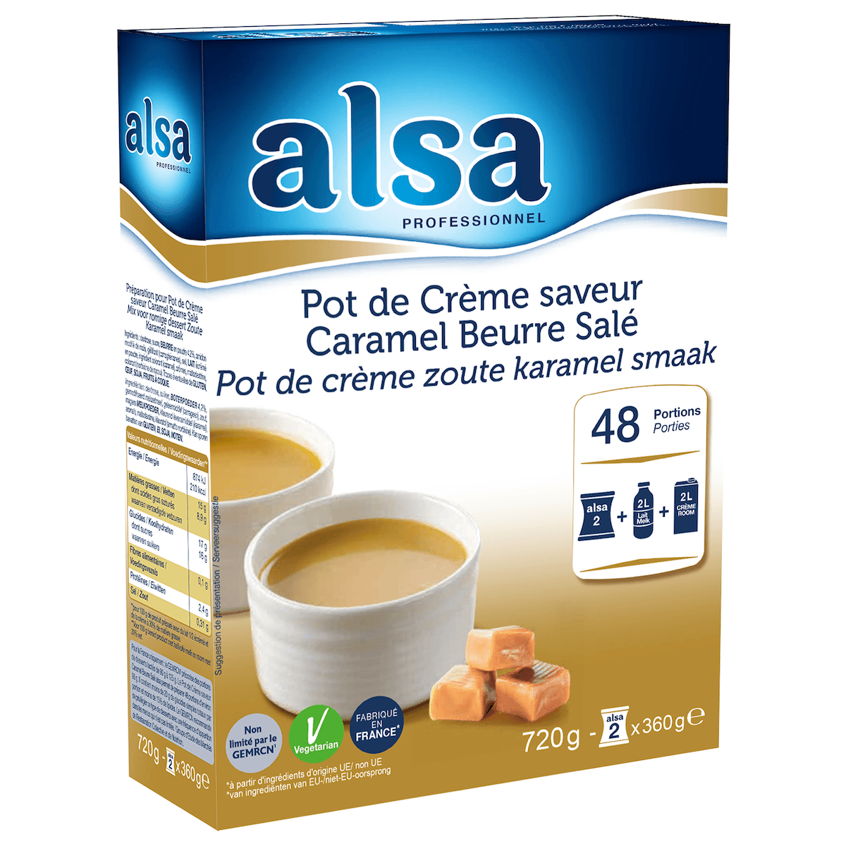 POT DE CREME SAVEUR CARAMEL BEURRE SALE ETUI DE 720GR 48 PORTIONS