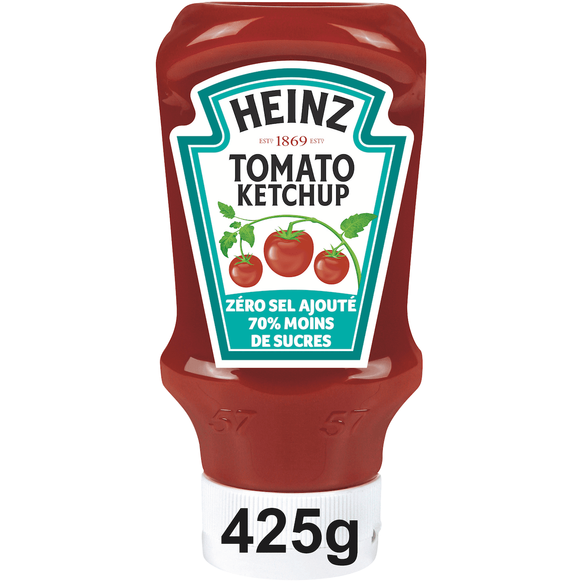 TOMATO KETCHUP ZERO SEL AJOUTE -70%SUCRE TOP DOWN 425G