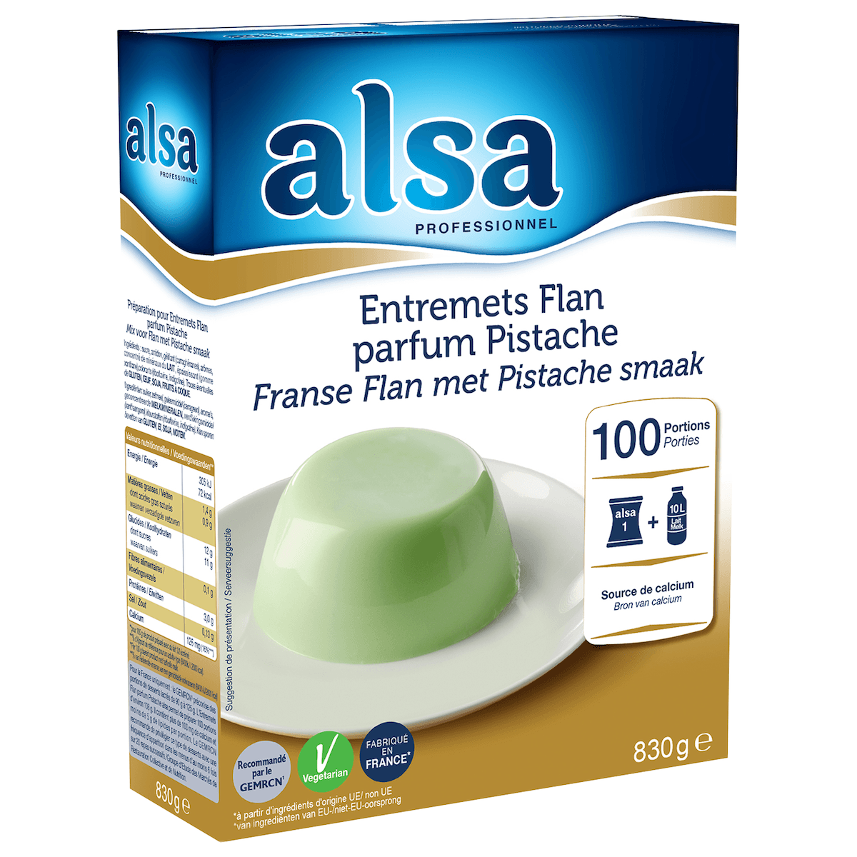 ENTREMETS FLAN PISTACHE ETUI DE 830GR 100 PORTIONS
