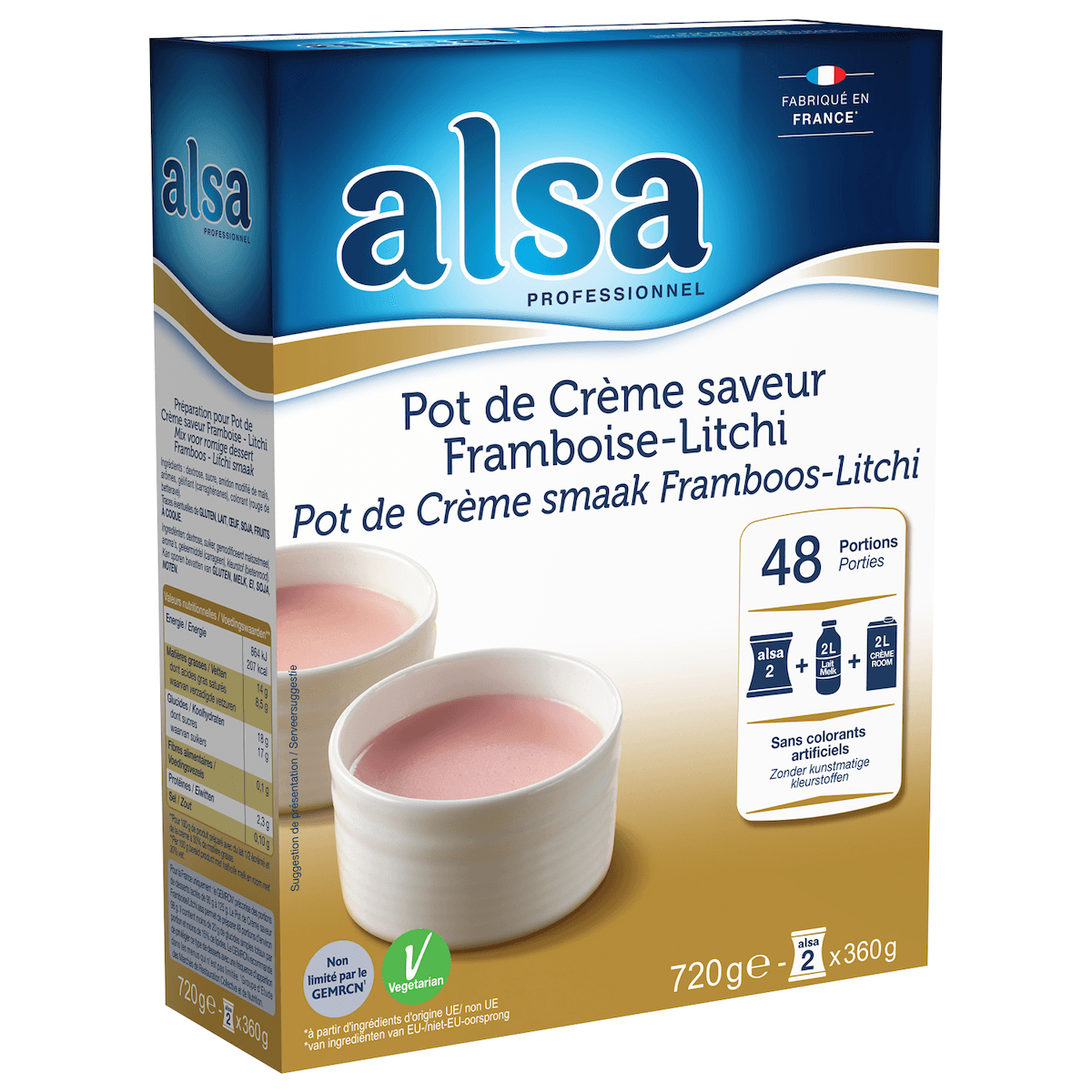 POT DE CREME SAVEUR FRAMBOISE LITCHI ETUI DE 720GR 48 PORTIONS