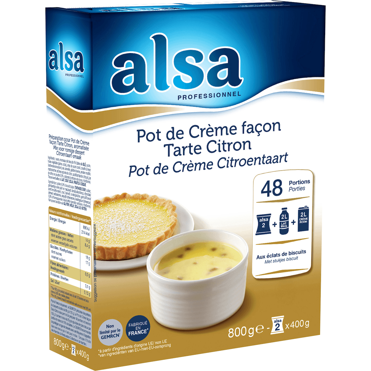POT DE CREME FACON TARTE CITRON ETUI 800GR 48 PORTIONS
