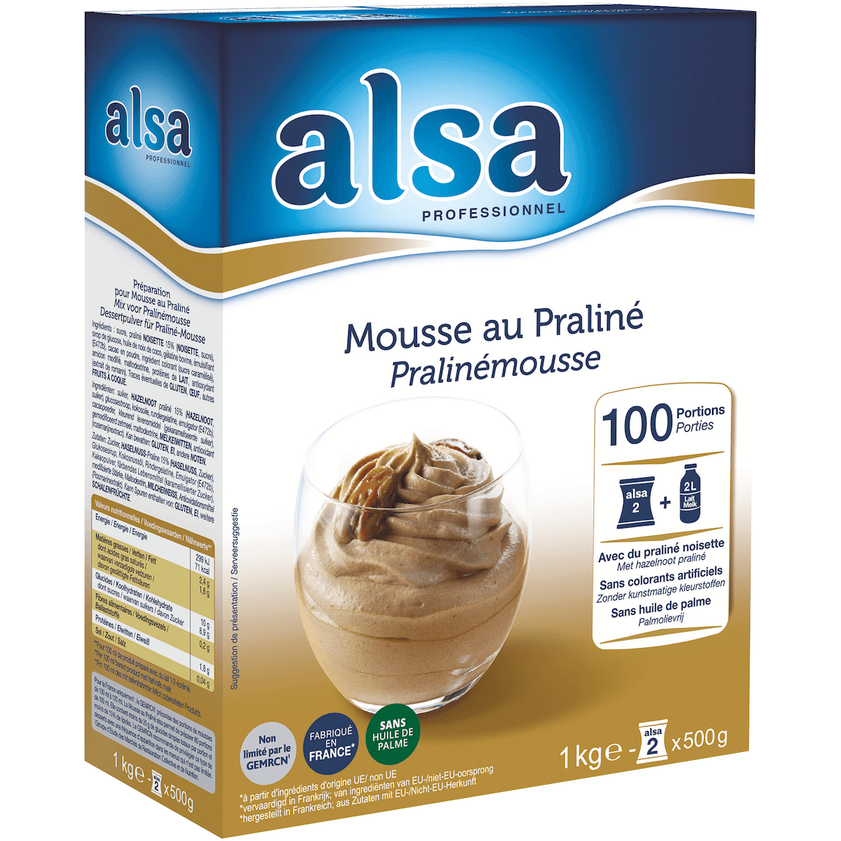 MOUSSE AU PRALINE ETUI 1KG 100 PORTOINS