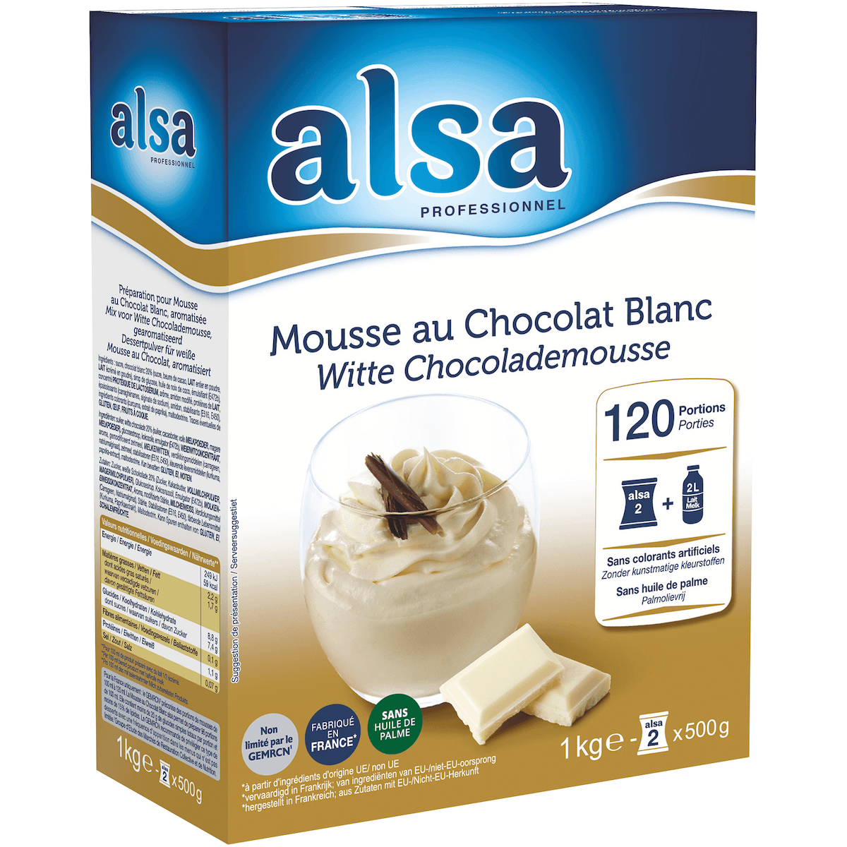 MOUSSE AU CHOCOLAT BLANC ETUI DE 1KG 120 PORTIONS