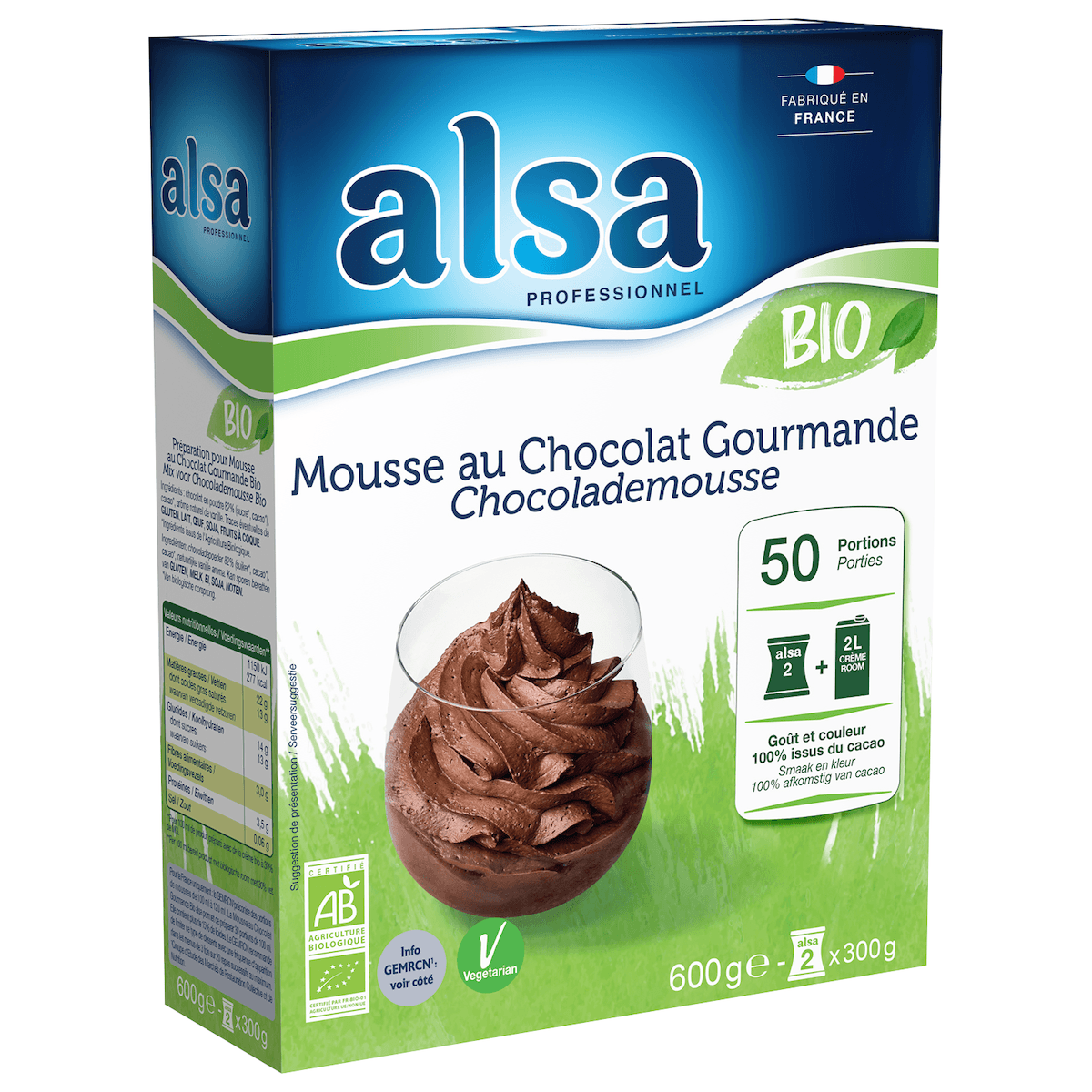 MOUSSE AU CHOCOLAT GOURMANDE BIO 600GR 50 PORTIONS