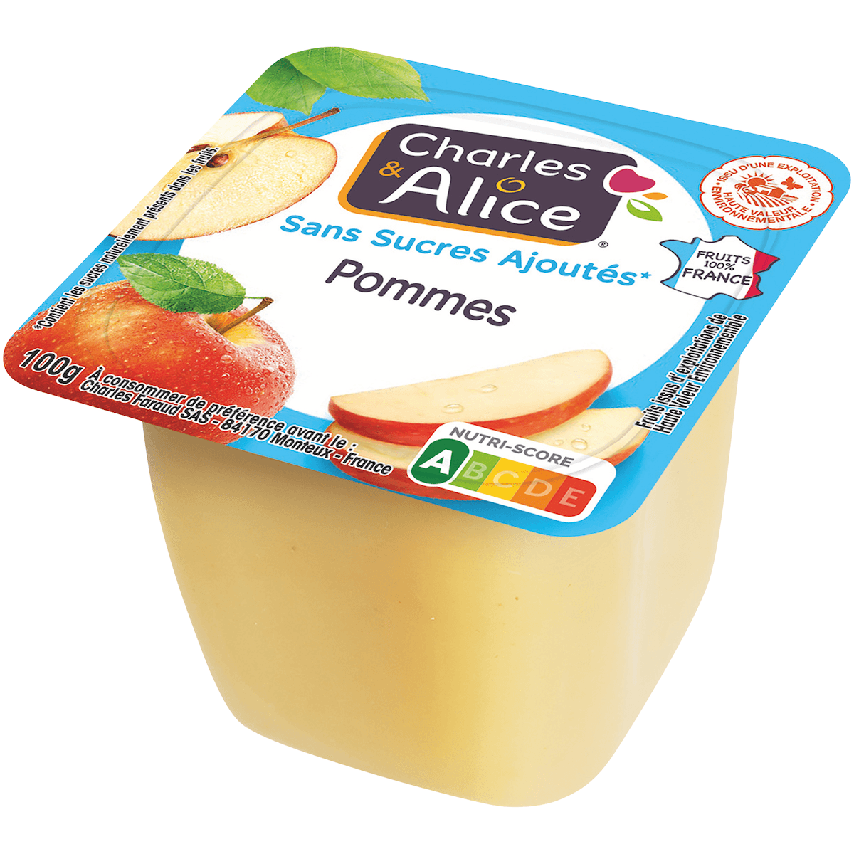 PUREE DE POMMES HVE SSA - 100% FRANCE - COUPELLE PLASTIQUE DE 100G