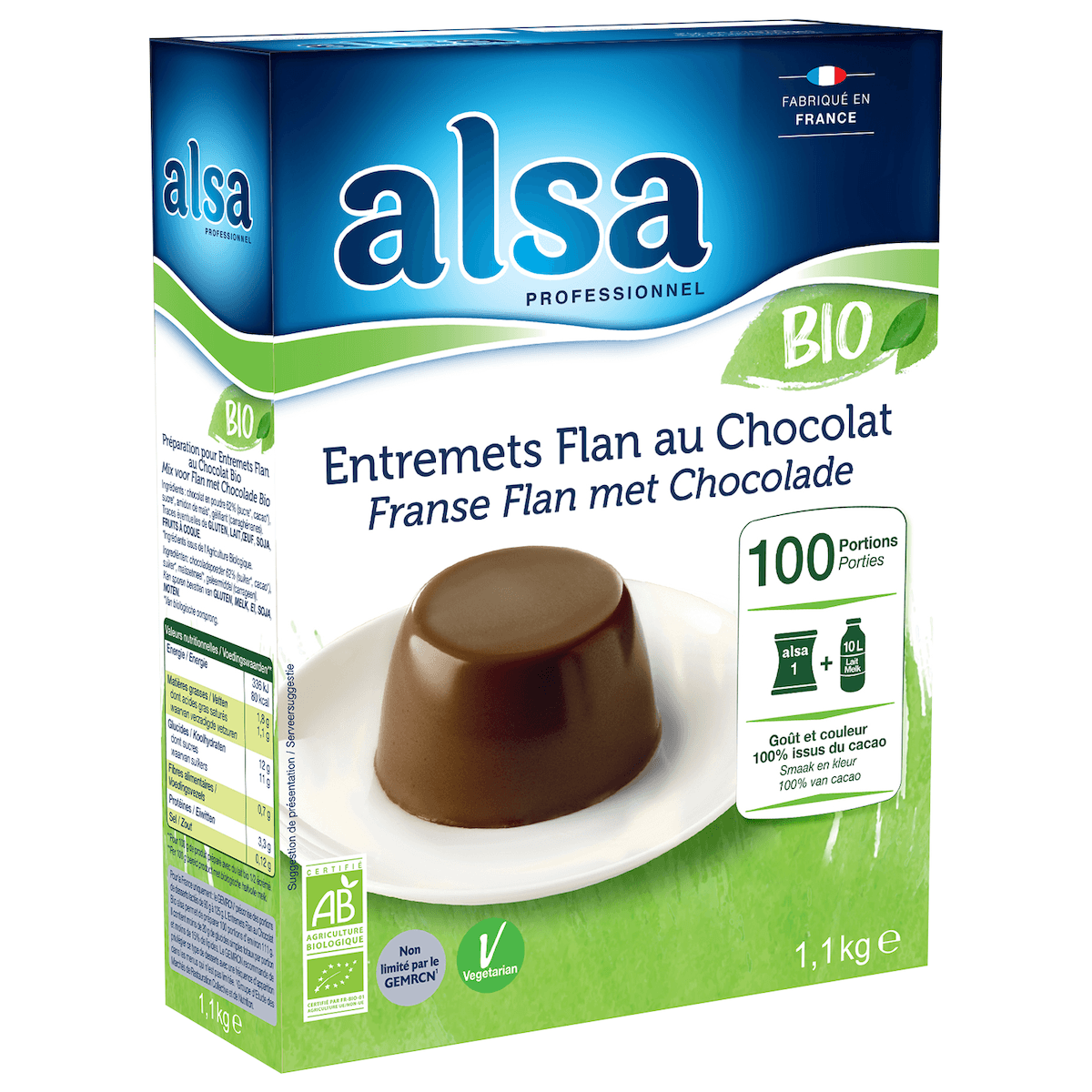ENTREMETS FLAN AU CHOCOLAT BIO 1,1KG 100 PORTIONS