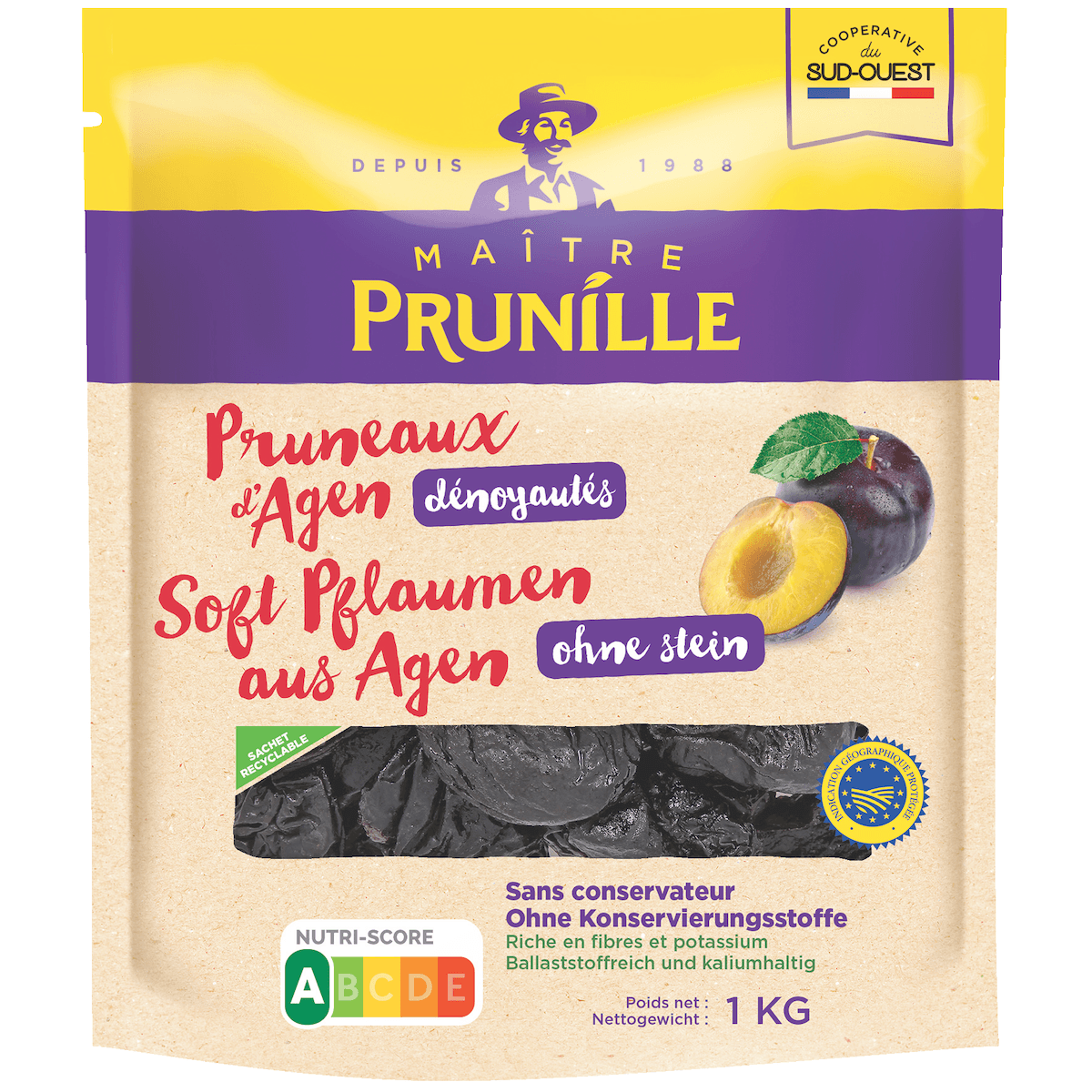 PRUNEAUX D'AGEN GROS 55/66 DENOYAUTE SS CONSERVATEUR - 1KG