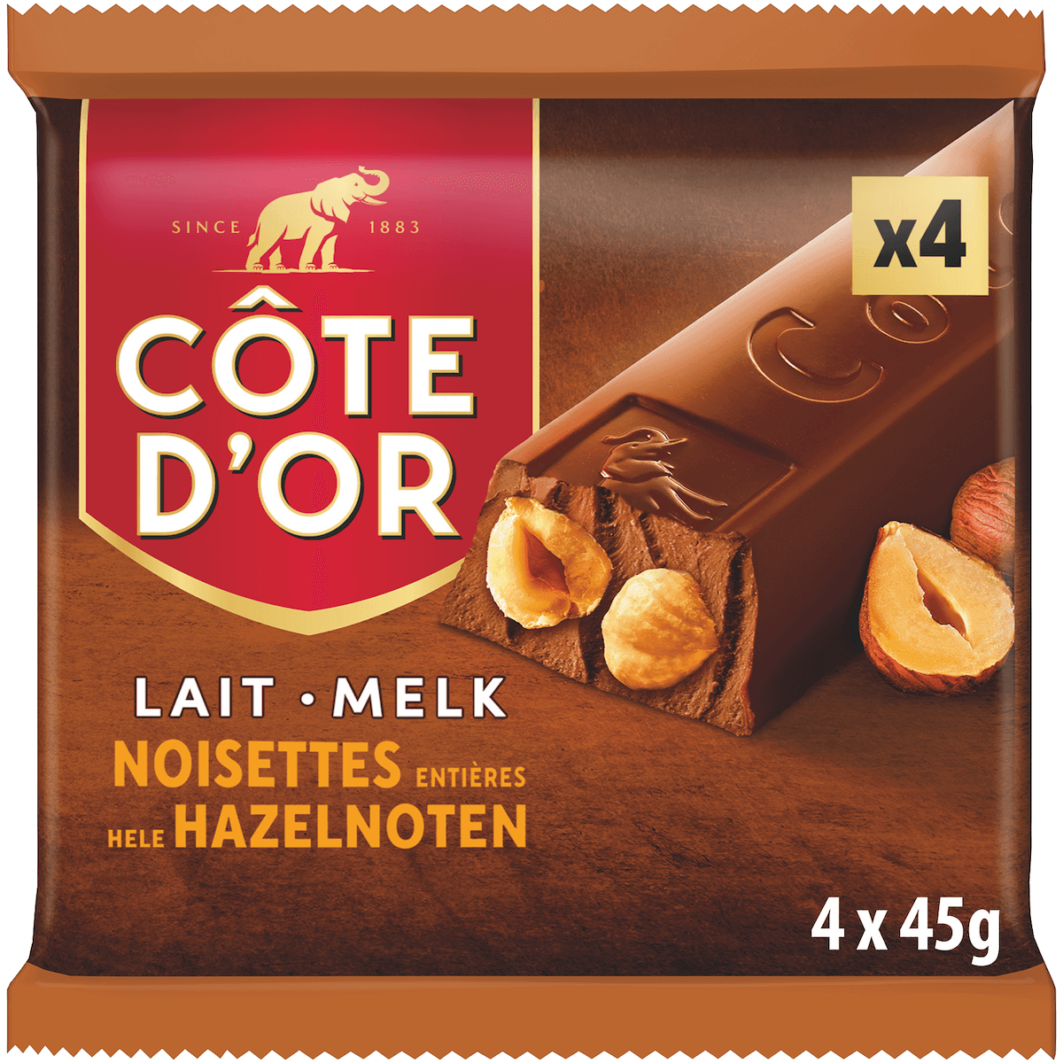 BÂTON LAIT NOISETTES ENTIERES - 4X45G