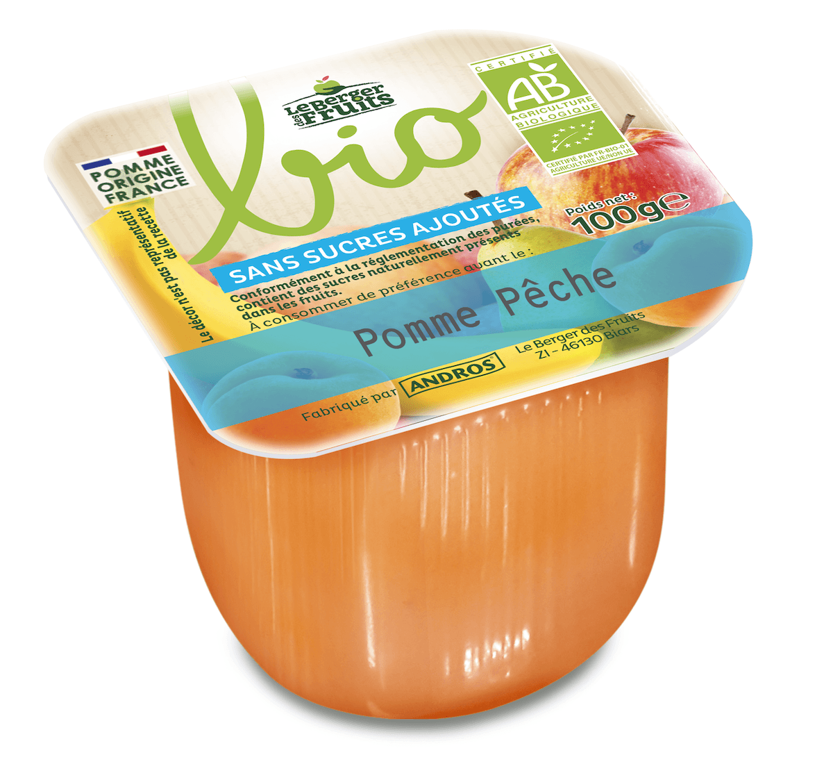 PUREE DE FRUIT SS SUCRES AJOUTES POMME PECHE BIO 100G