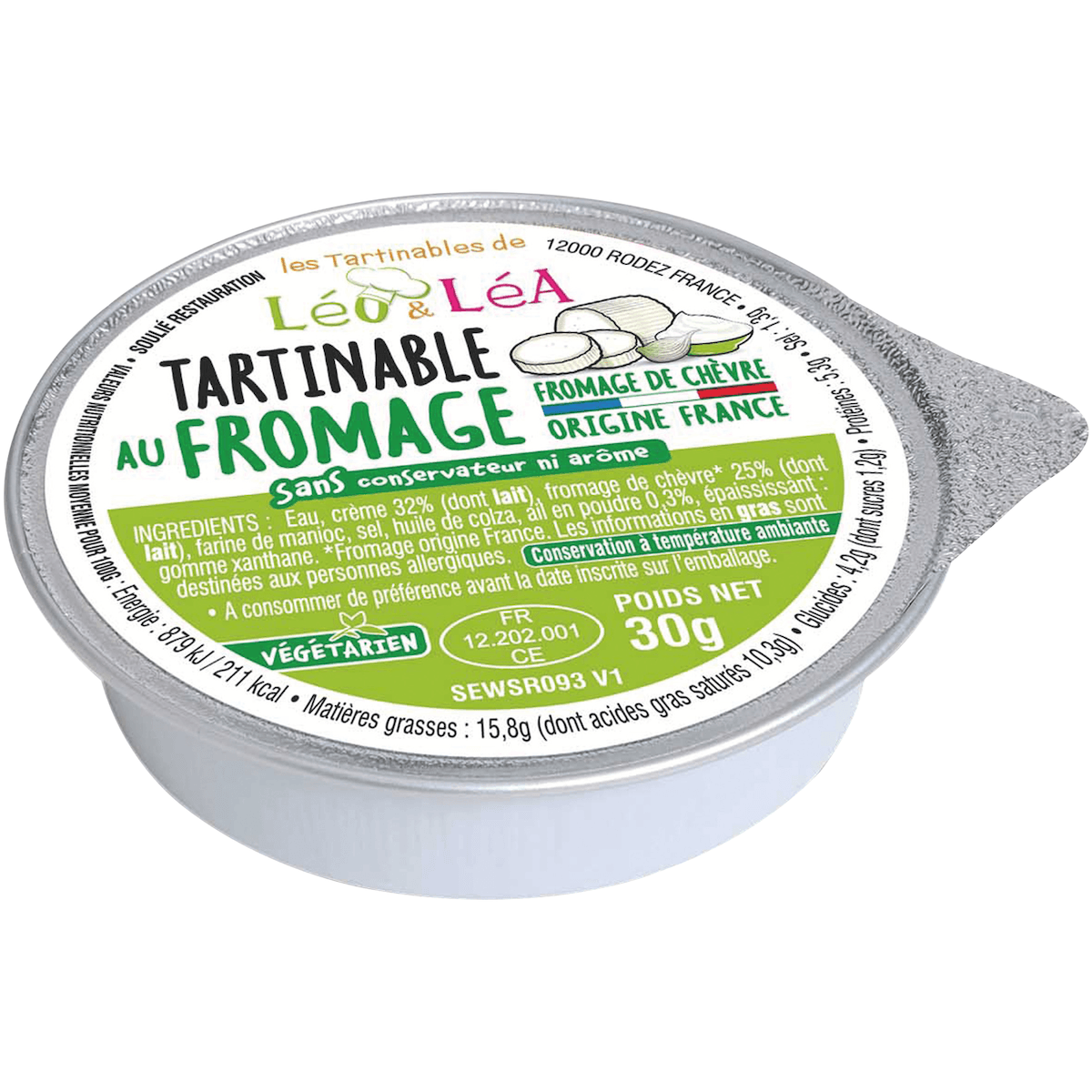 TARTINABLE AU FROMAGE VEGETARIEN - COUPELLEINDIVIDUELLE 30G