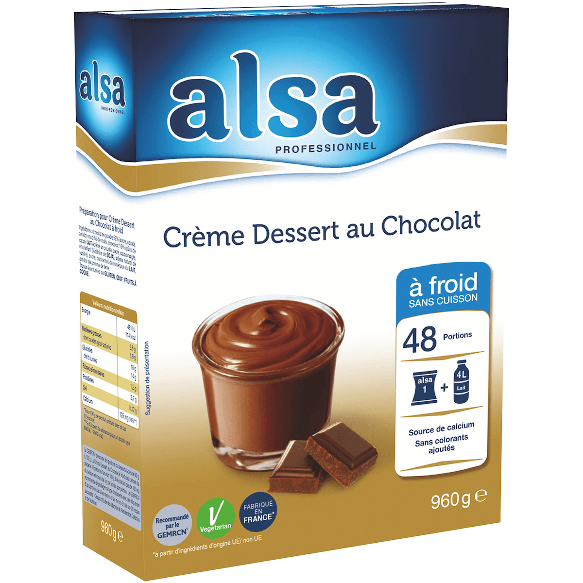 CREME DESSERT AU CHOCOLAT A FROID 960GR 48 PORTIONS