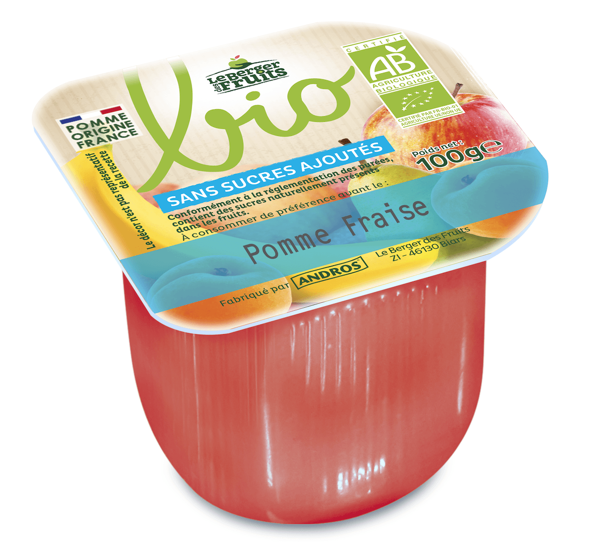 PUREE DE FRUIT SS SUCRES AJOUTES POMME FRAISE BIO 100G