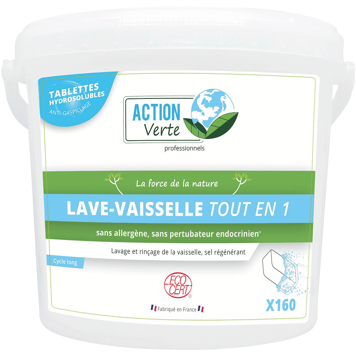 ACTION VERTE TABLETTES LAVE-VAISSELLE CYCLE LONG TOUT EN 1 ECOCERT SEAU X 160