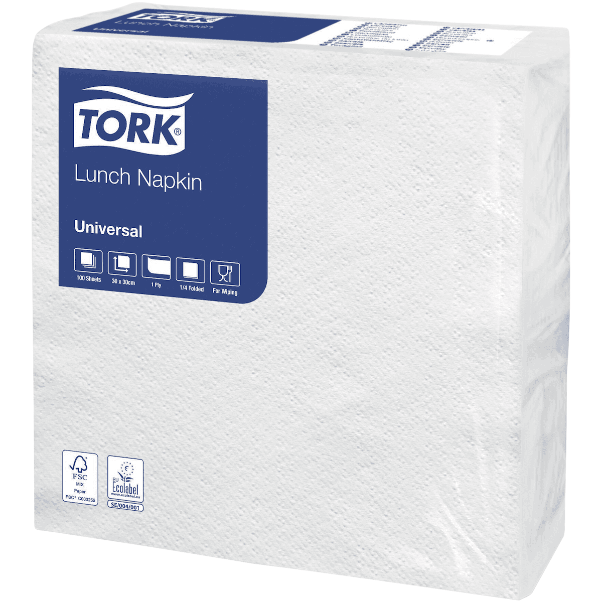 SERVIETTE OUATE 1 PLI 30X30CM BLANCHE ECOLABEL - TORK - CARTON DE 2800