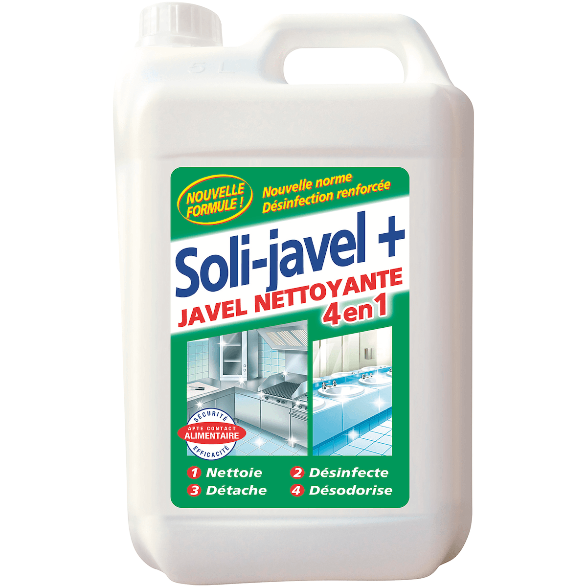 NETTOYANT SOLI-JAVEL + 4 EN 1 - SOLIPRO - BIDON DE 5L