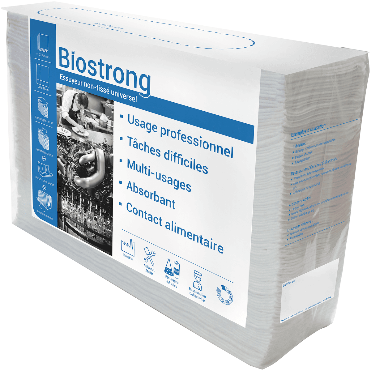 TORCHON NON TISSÉ BLANC BIOSTRONG 42X38CM - CARTON DE 500