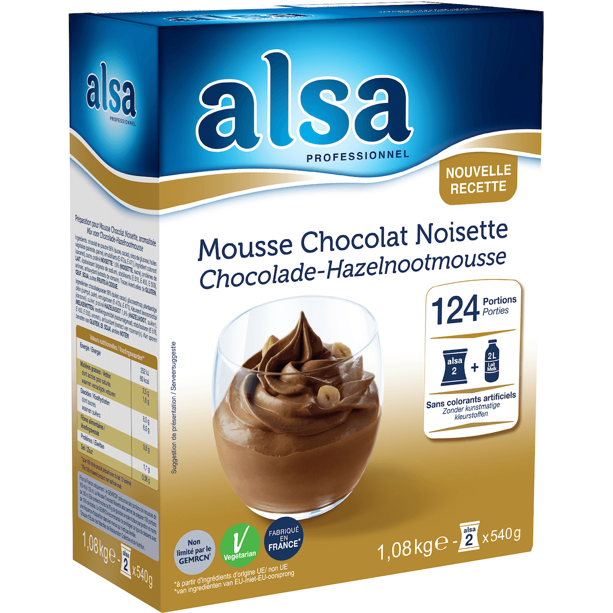 MOUSSE CHOCOLAT NOISETTE ETUI DE 1,08KG 124 PORTIONS