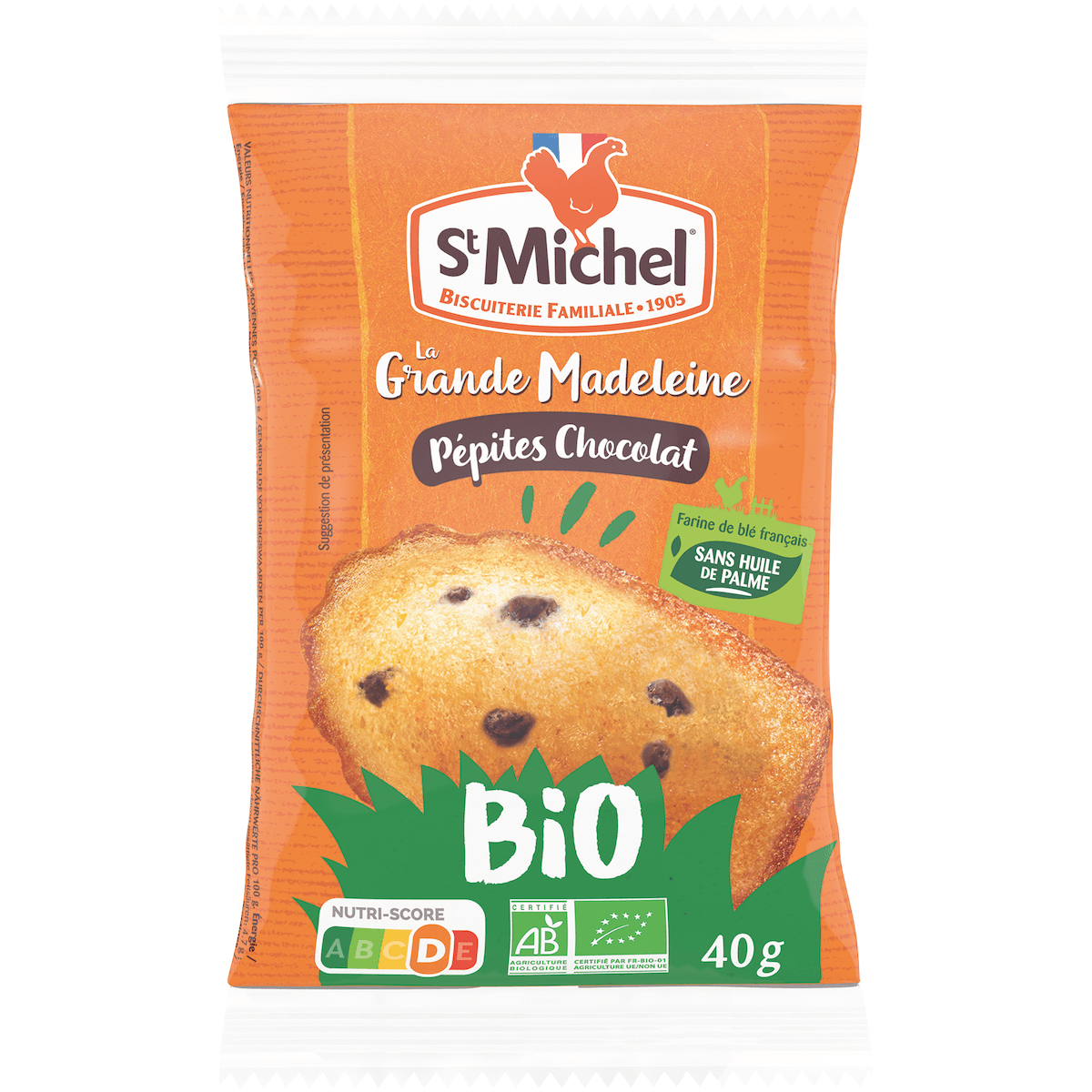 GRANDE MADELEINE PEPITES DE CHOCOLAT  BIO - 40G