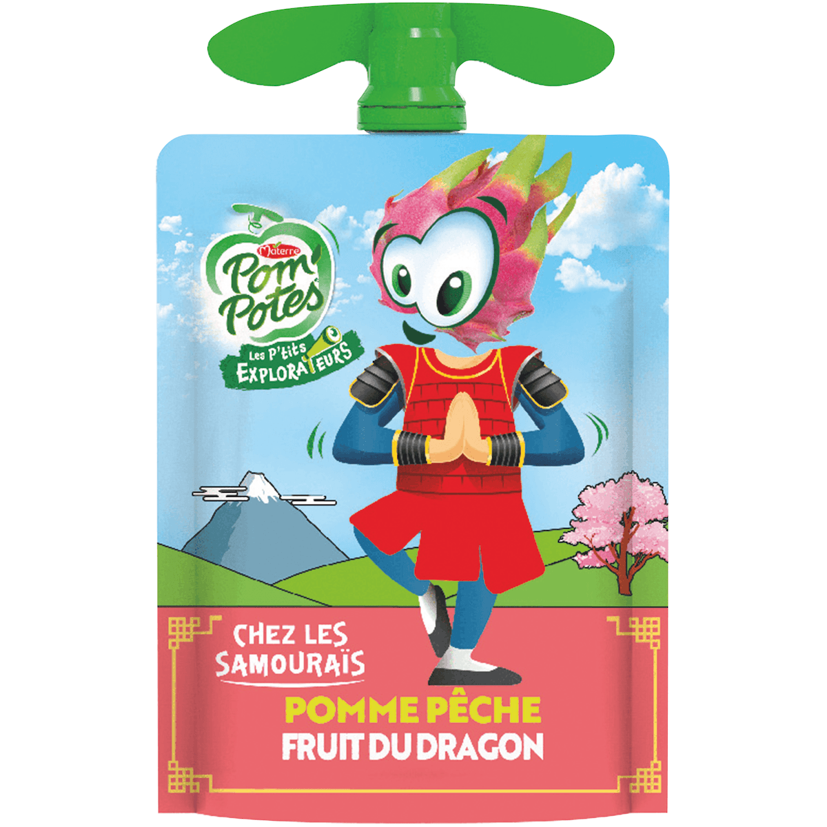 POM'POTES POMME PECHE FRUIT DU DRAGON 90G COLIS DE 48 PIECES
