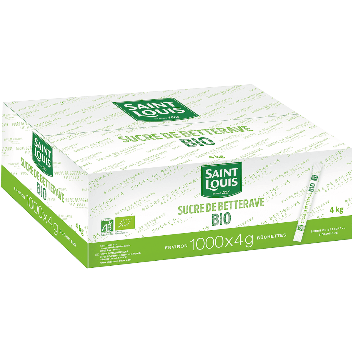 BUCHETTE SUCRE BLANC BETTERAVE BIO 4G - 1000 RATIONS - BTE DE 4KG
