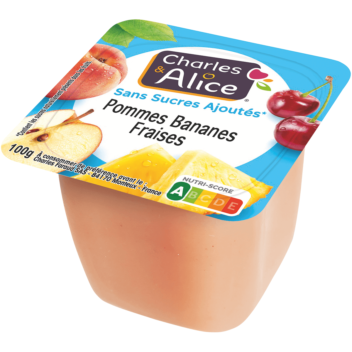 PUREE POMMES BANANES FRAISES SSA - COUPELLE PLASTIQUE DE 100 G