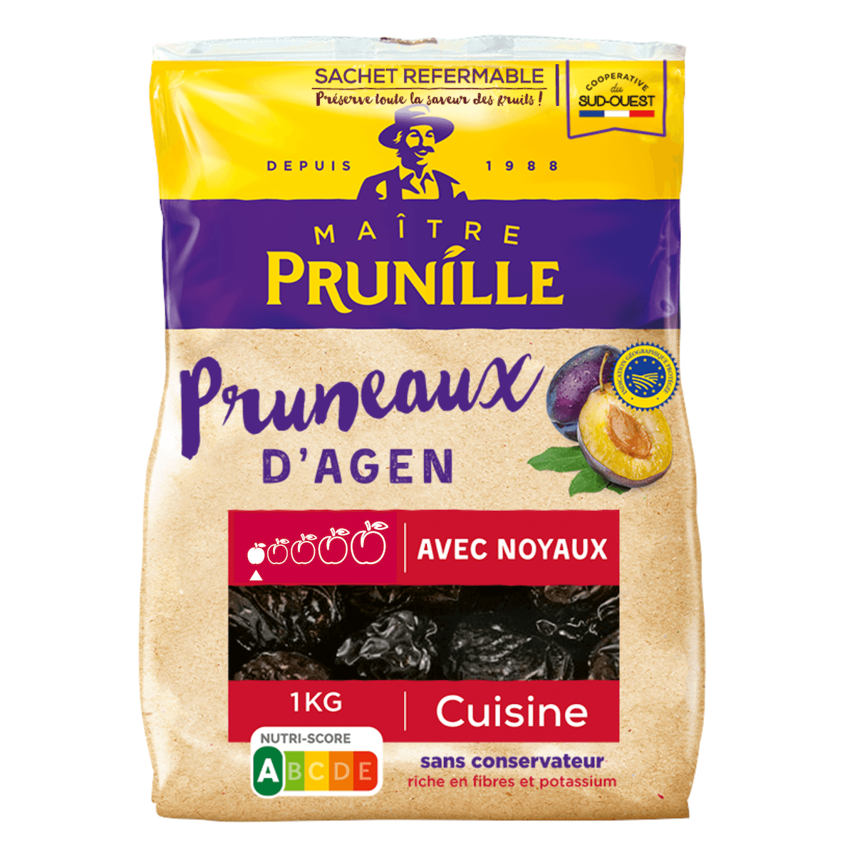 PRUNEAUX D'AGEN 55/66 AVEC NOYAU SC 35%- 1KG