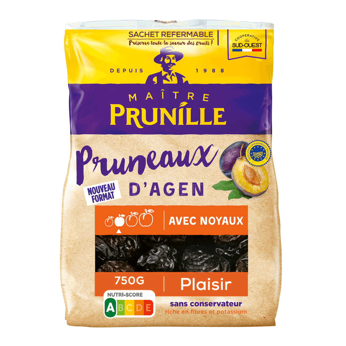 PRUNEAUX D'AGEN GEANT 33/44 AVEC NOYAU SC 35%- 750G